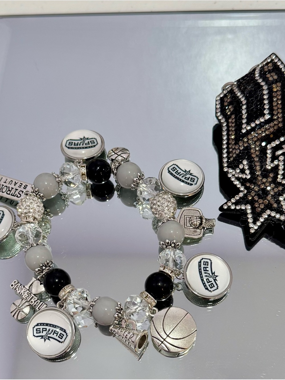 Brand New Spurs Basketball Charm Bracelet & keychain